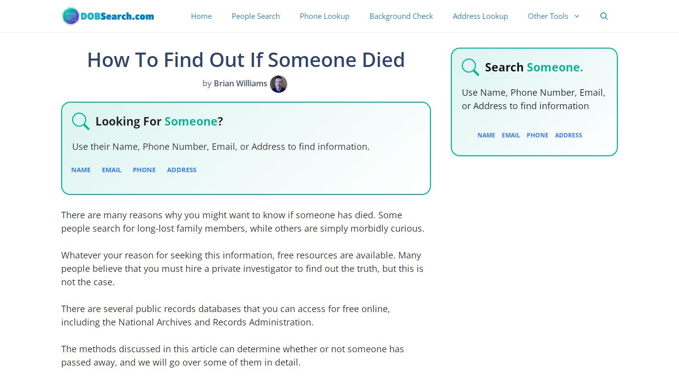 How To Find Out If Someone Died (For Free) - DOBSearch.com