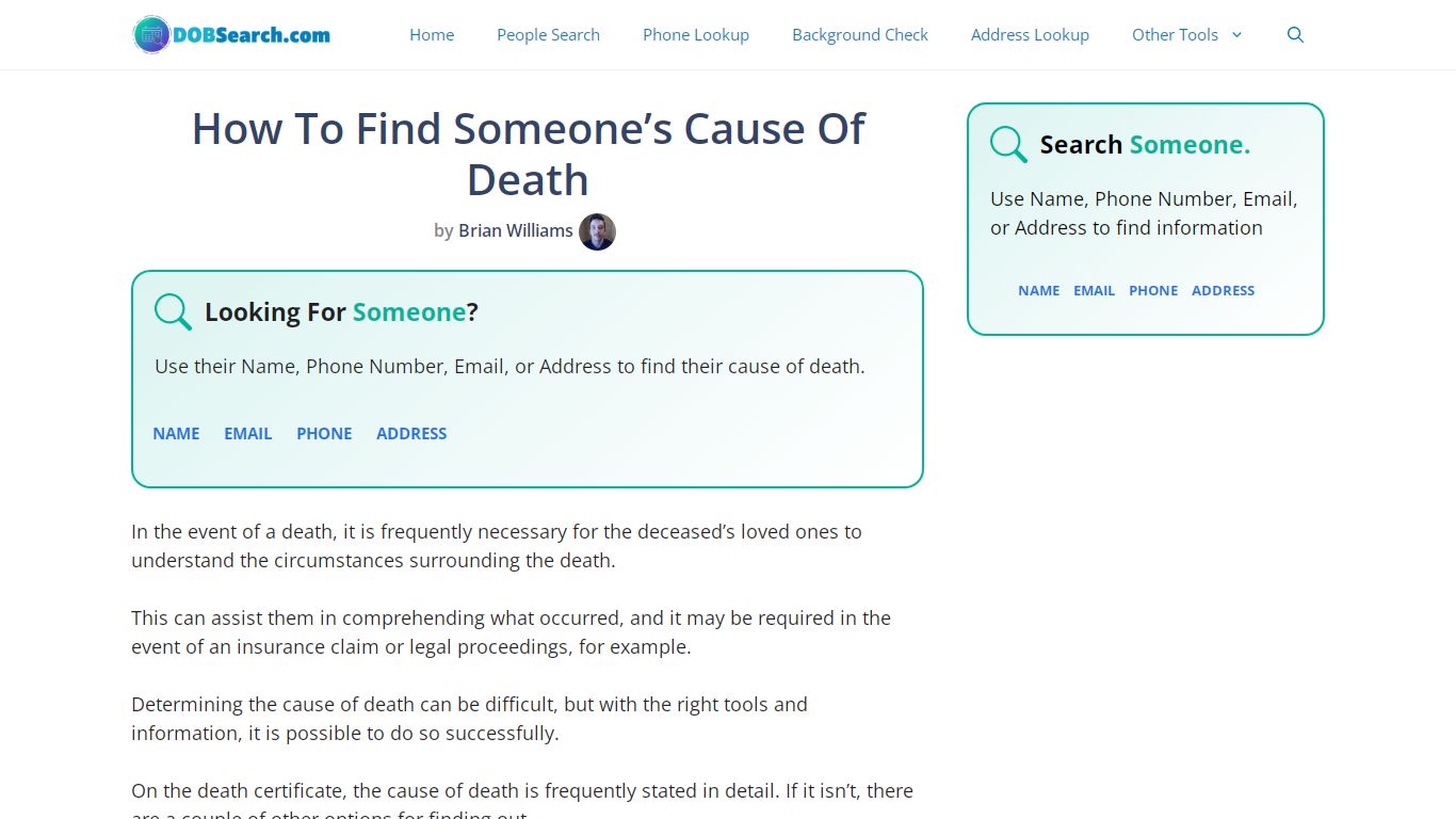 How To Find Someone's Cause Of Death - DOBSearch.com
